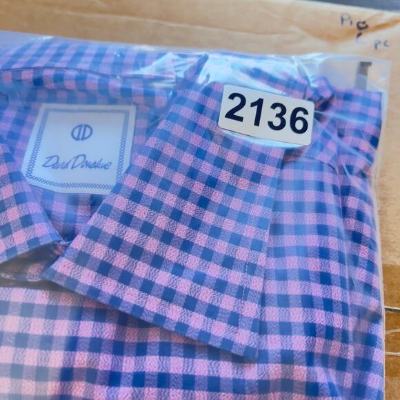 David Donahue Button Shirt Men XL Purple Blue Check Premium Cotton Luxury Career - Picture 13 of 13